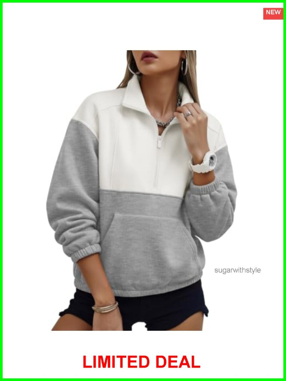 Women Half Zip Sweatshirt Loose Fit Drop Shoulder Pullover Cotton Blend